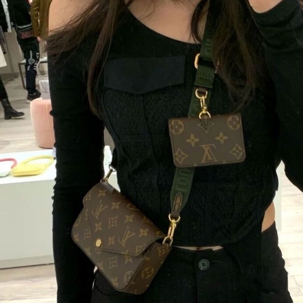 Authenticated Louis Vuitton LV Monogram Felicie Strap & Go Kaki MINT CONDITION